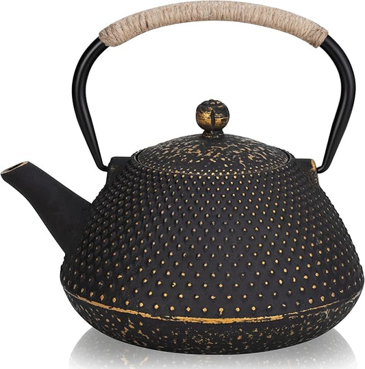 Cast Iron Teapot, 25 oz (750 ml) Japanese Tetsubin Tea Pot with Infuser for Stovetop Safe, Tea Kettle with Enameled Interior for Loose Leaf Tea and Tea Bags