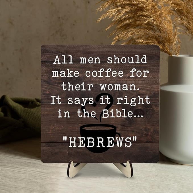 Vintage Coffee Bar Sign Plaque Signs for Coffee Station,Rustic Wooden Java Sign for Kitchen or Farmhouse Cafe Shelf,Fun Gifts for Friends,Dad,Mom 5.9"x5.9" -HEBREWS