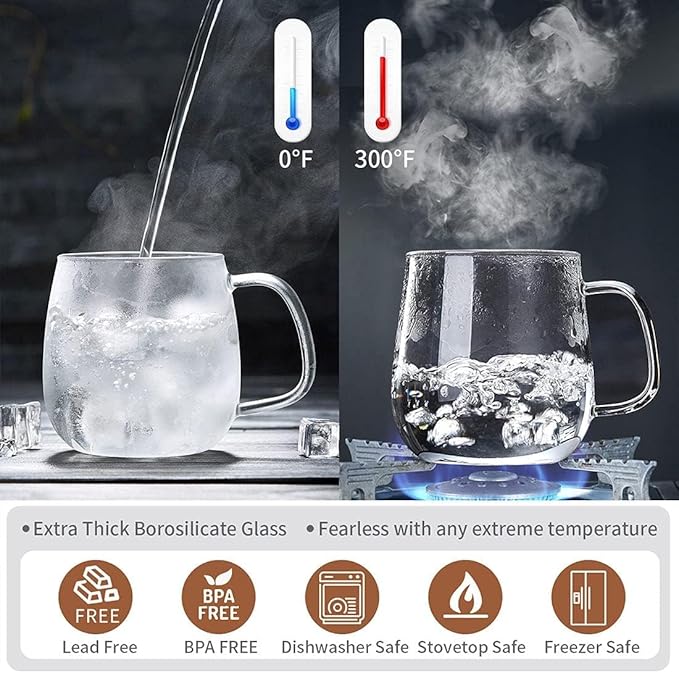 Glass Teacups 4 Pack Glass Tea Cup with Infuser and Lid, 17.6oz/520ml Large Borosilicate Teacup,Tea Clear Mug Cup for Loose Leaf Blooming Tea, Microwave & Dishwasher Safe.