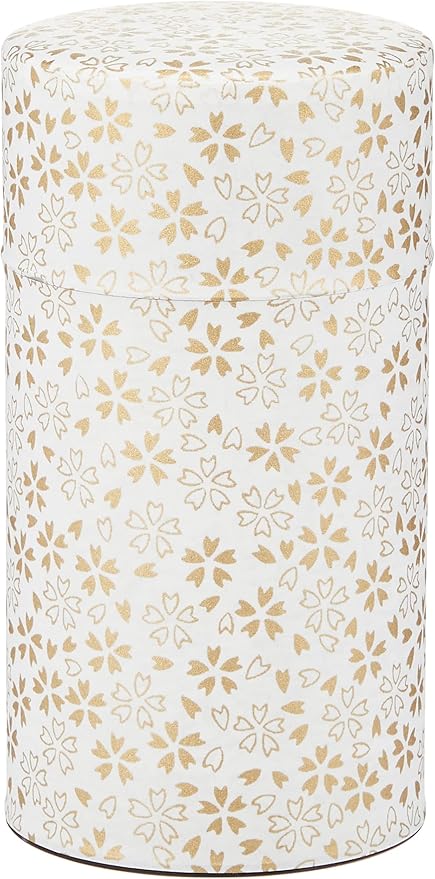 Yamako Pokkan a Japanese Tea Tin Canister, Air Tight, Double Lid, 200g Tea Capacity (Sakura - Cherry Blossom Pattern, L - 200g)