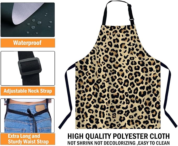 Leopard Print Waterproof Apron Kitchen Chef Aprons Bibs for Grooming Cooking Baking Painting Gardening - Image 3