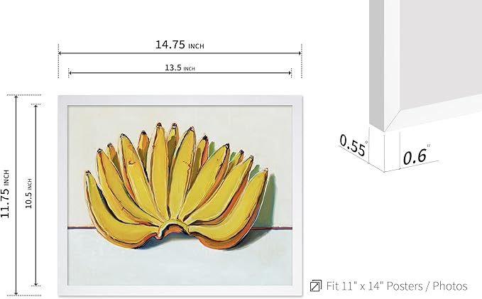 Poster Master Vintage Food & Drink Poster - Retro Banana Oil Painting Print - Banana Art - Gift for Vegan, Vegetarian, Foodies - Perfect Decor for Bakery, Home, Kitchen, 11x14 White Framed