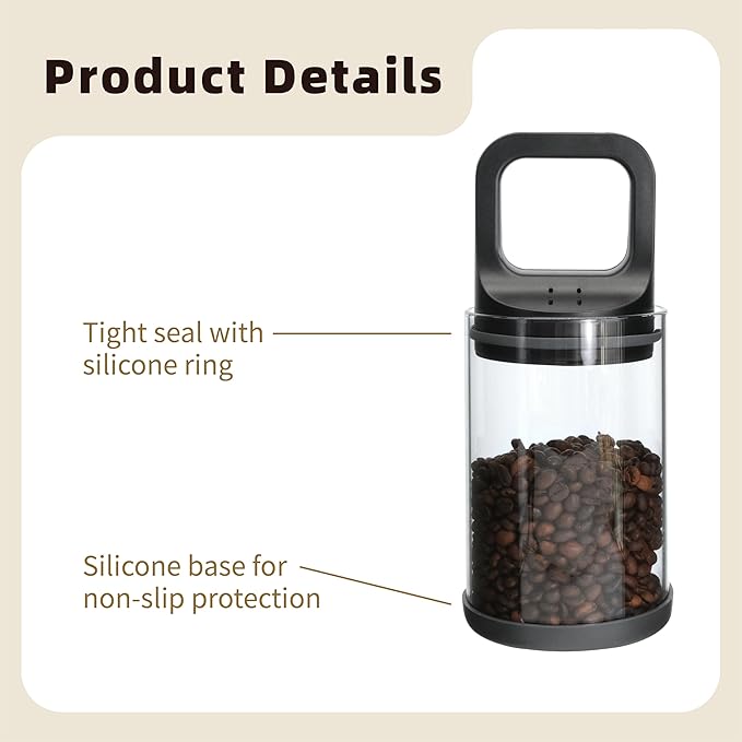 Premium Coffee Canister with Vacuum Seal Technology, Airtight Coffee Bean Storage Container with Push Lid, Borosilicate Glass Container for Coffee Freshness (950ml/32oz)
