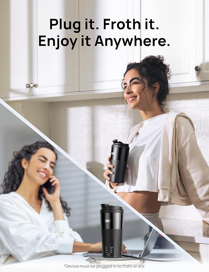 DREO Milk Frother, 4-in-1 Electric Frother for Coffee, Hot and Cold Foam Maker for Cappuccino, Flat-white, Latte with Plant-based and Dairy Milk, Multi-stage, Easy to Clean, Temperature Control, Black