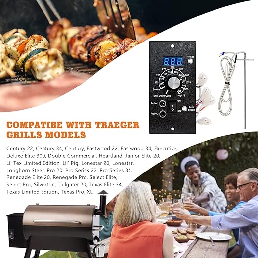 Upgraded Digital Thermostat Controller Kit Replacement for Traeger Wood Pellet Grills, with Temperature Probe Sensor