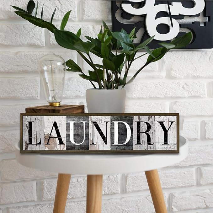 Vintage Laundry Sign, Farmhouse Laundry Signs and Plaques, Tabletop Decor, Wall Decoration for Laundry Room, Washing Room Decors, Housewarming Decor, Framed Wooden Box Sign 17.8x4x1.2 inches - Image 4