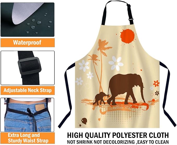 Family of Elephants Apron for Women Men, Adjustable Apron Cooking Kitchen Chef Apron for Home Kitchen, Baking Gardening BBQ, Coffee House, Restaurant - Image 3