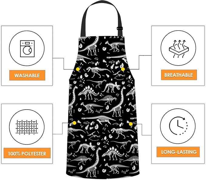 Black and White Dinosaur Apron Adjustable Neck Bib Apron for Men Women,Suitable for Kitchen Cooking Waitress Chef Apron - Image 4