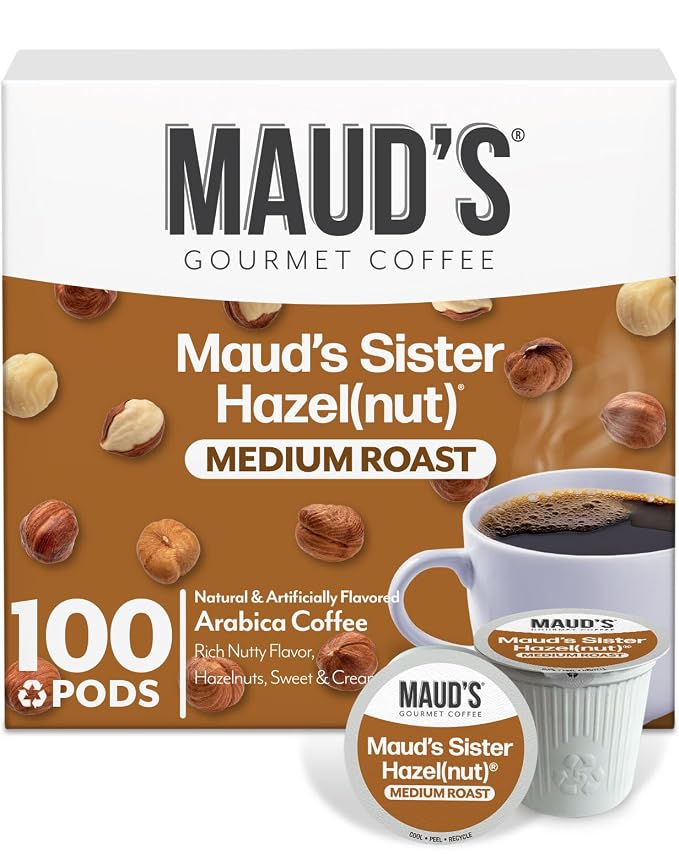 Maud's Sweet Hazelnut Flavored Coffee Pods, 100 ct, Medium Roast Flavored Coffee in Single Serve Pods – 100% Arabica Beans, Compatible with Keurig K Cups Maker by MAUDSCOFFEETEA