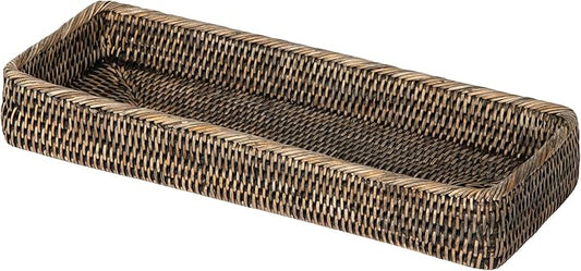 La Jolla Elongated Rattan Vanity Tray (Black-Wash)