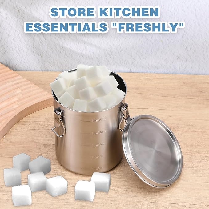Stainless Steel Coffee Canister for Ground Coffee | 100% Airtight Metal Food Storage Container with Lid Sealed - Keep CoffeeS Beans, Sugar, Tea Fresh for Months (56 fl oz)
