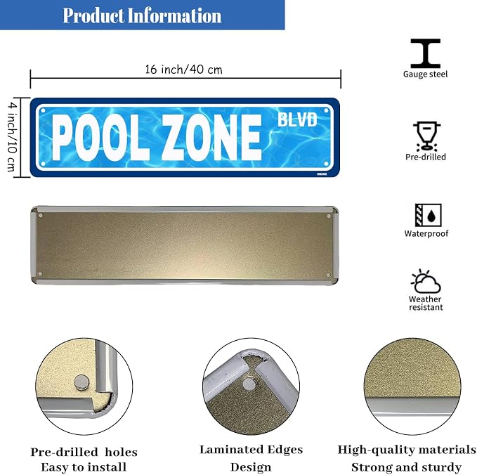 Swimming Pool Zone Sign Metal Tin Signs Tropical Beach Signs Patio Sign for Cafes Bar Pub Beer Club Wall Home Decor 16X4 Inches - Image 2