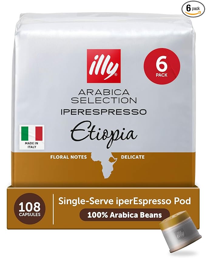 illy Coffee IperEspresso Capsules, Etiopia Single Origin Medium Roast Coffee Pods, 100% Arabica, Premium Italian Blend, 18 Count, 6 Pack