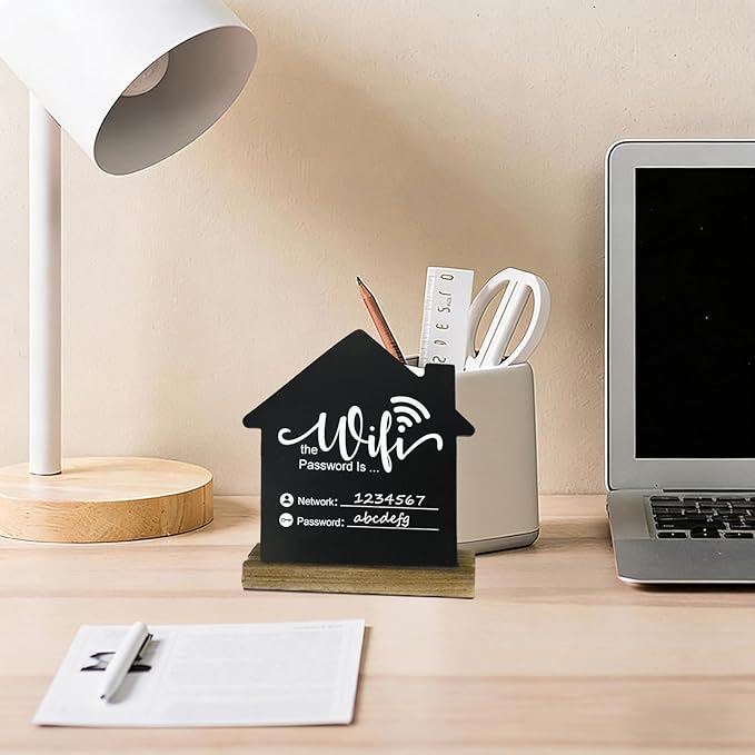 WiFi Password Sign Wooden WiFi Sign Wireless Network Sign Table Chalkboard for Restaurant Supermarket Office Home Bar Coffee (6.1" HX5.9 W Black1)