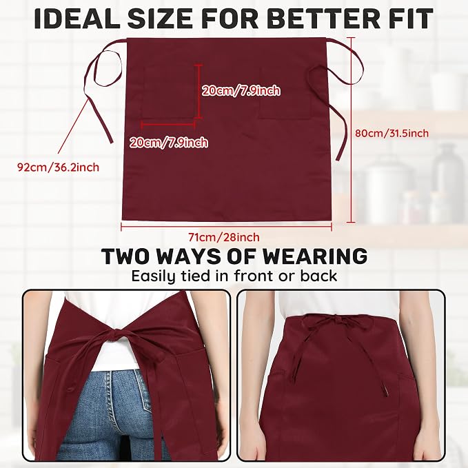 3 Pack Waist Apron with 3 Pockets, Unisex Black Waiter Aprons, Water Resistant Server Aprons for Restaurant Chef Bar - Image 5