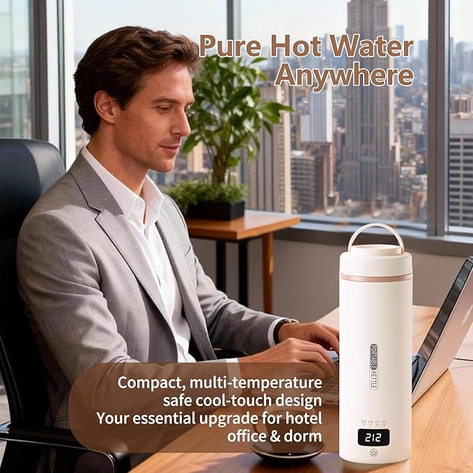 Travel Kettle, Portable Electric Kettle with 4 Temperature Controls, 304 Stainless Steel with Auto Shut-off & Leak Proof, Beige (120V)