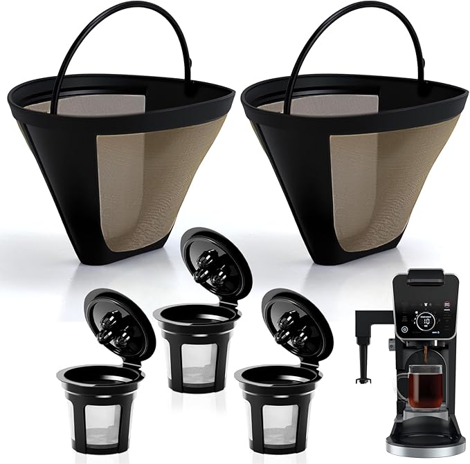 Reusable Coffee Pods compatible with Ninja Coffee Maker-Only Fits 3-Hole Needle Machines, Not for 1-Hole Models，3 Pack Reusable K Cups Pods and 2 Pack Reusable Filter Not for Ninja CFP101 Ninja PB051