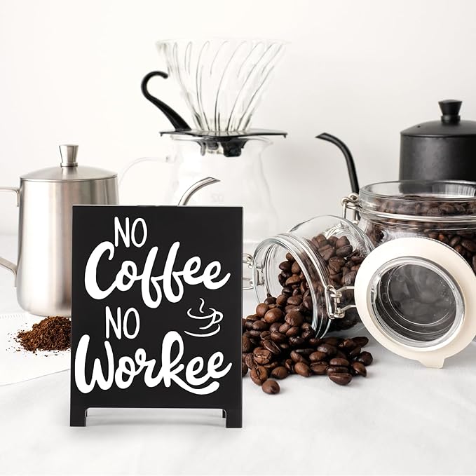 No Coffee No Workee Desk Decor Sign Retro Coffees Shop Table Display for Coffee Station Home Office Kitchen Bar Cafe Counter Bookshelf Christmas Gift for Coffees Lovers Barista Friends