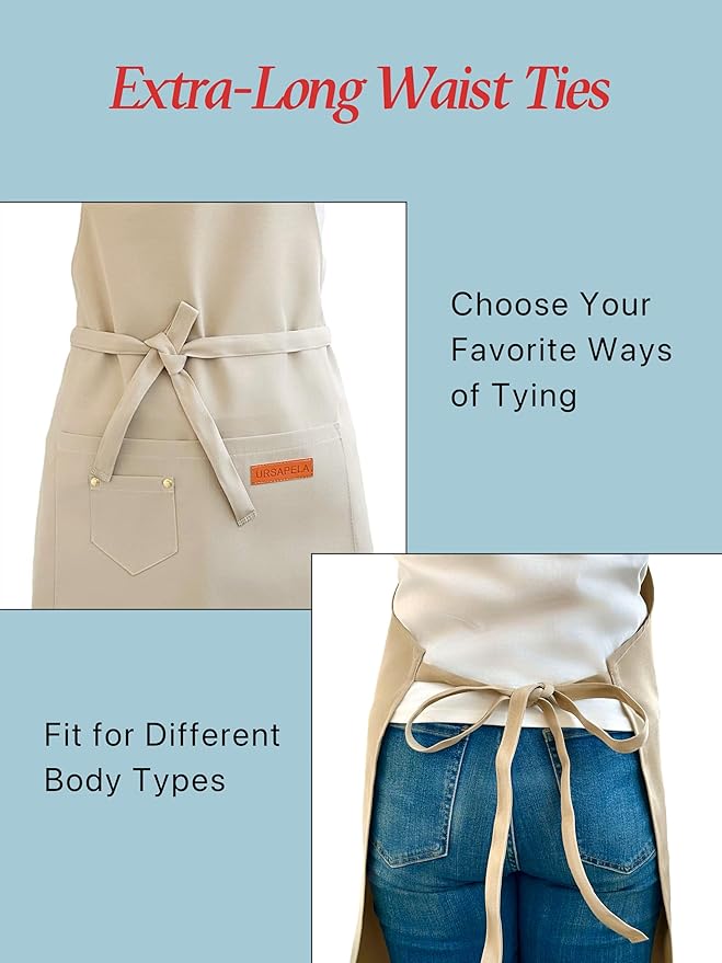 Kitchen Cooking Apron for Women Men Water-Resistant Artist Barista Baking Craft Catering Work Bib with Large Pockets