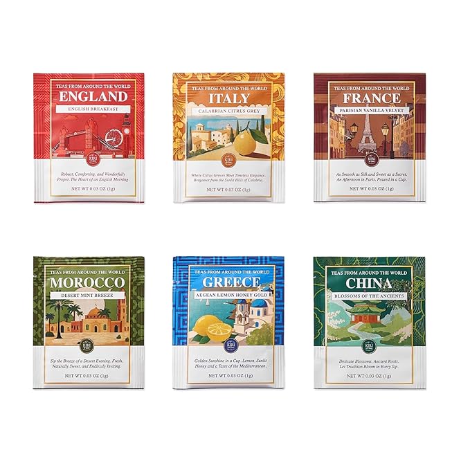 Exotic Teas of the World Gift Set – 90 Count International Tea Bags Variety Pack | Global Sampler Box Featuring England, France, Italy, Morocco, Greece & China | Gourmet Assorted Gift Travel Lovers