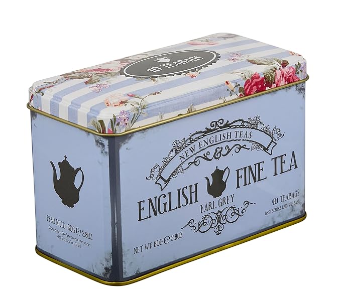 New English Teas Vintage Floral Tea Tin with 40 Earl Grey Teabags with Bergamot Flavouring