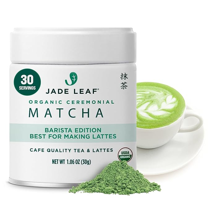 Jade Leaf Matcha Organic Ceremonial Grade Matcha Green Tea Powder - Barista Blend - 100% Pure Japanese First Harvest Green Tea for Lattes from Uji and Kagoshima, 30g / 1.06 Ounce (Pack of 1)