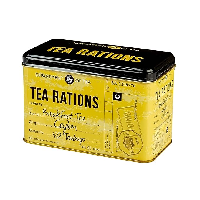 New English Teas Tea Rations Tea Tin with 40 English Breakfast Teabags, World War 2 Memorabilia