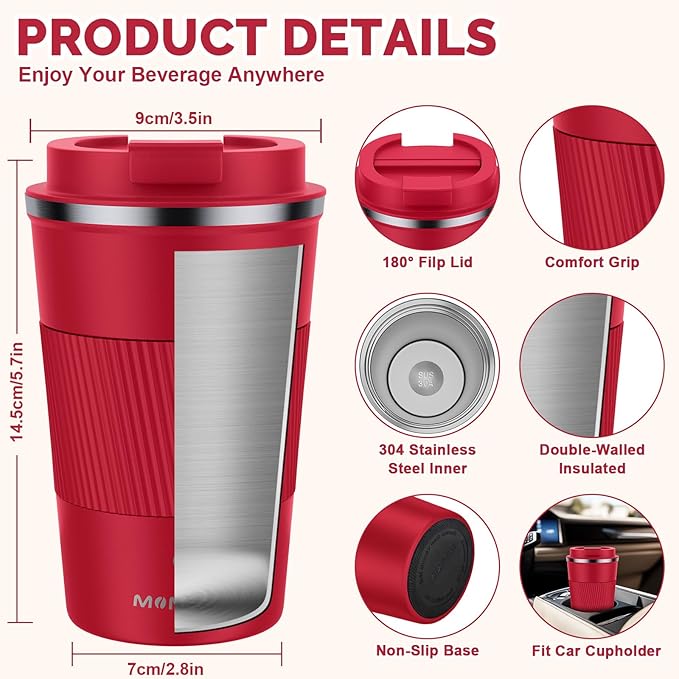 MOMSIV 12oz Travel Mug, Insulated Coffee Cup with Leakproof Lid, Vacuum Stainless Steel Double Walled Reusable Tumbler for Hot and Cold Water Coffee and Tea
