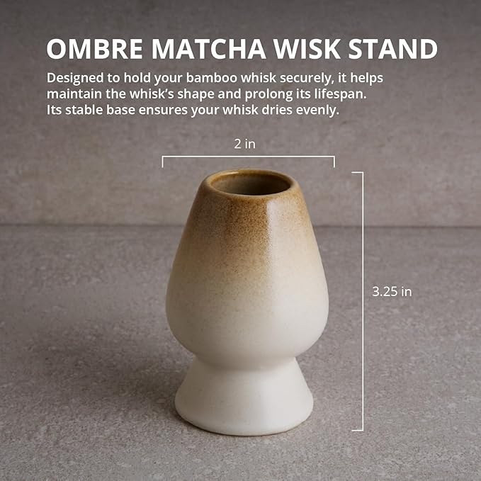 Goodies Ombre Matcha Bowl and Whisk Stand Set, Glazed, Dishwasher Safe, Microwave Safe, Spill-Free Spout, Sturdy Stand and Even Dry, Perfect for Whisking Matcha and Tea, 2PC, 12 oz