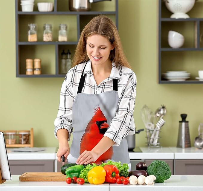 Red Cardinal Waterproof Apron Kitchen Chef Aprons Bibs for Grooming Cooking Baking Painting Gardening - Image 5