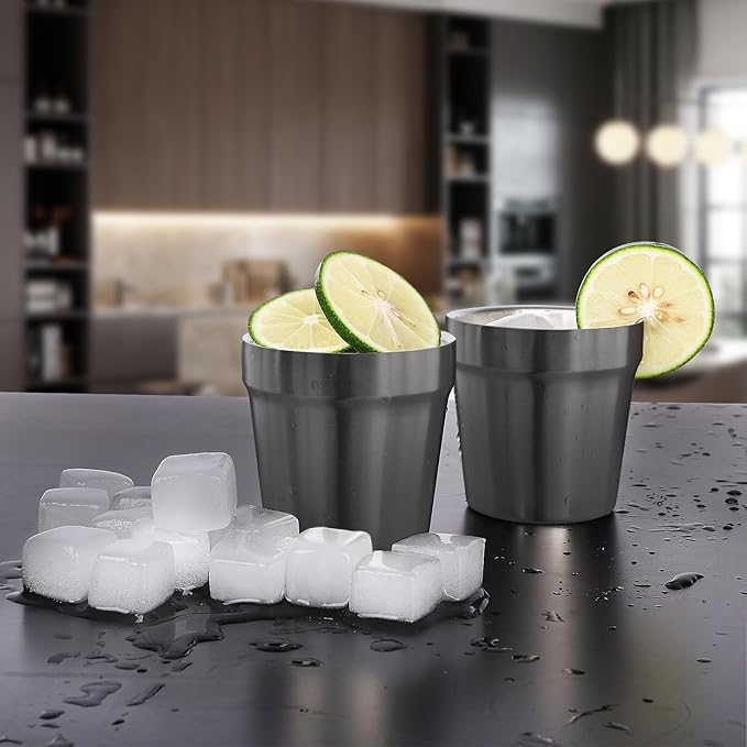 Youda Stainless Steel Double Walled Insulated Cups Stackable, 6oz Coffee Cup/Tea Cup/Chilling Beer Glasses, Great for Toddlers, for Travel, Outdoor, Camping&Everyday(Black)