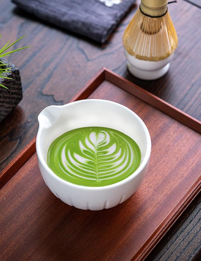 TANG PIN Matcha Set - Match Bowl and Whisk, 15 OZ, Matcha Scoop | Matcha Whisk Stand (Chasen Holder) - 5pc Perfect Matcha Kit for Matcha Tea Ceremony (White)