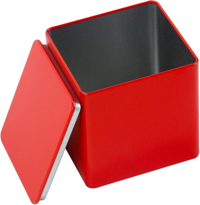 Square Tin Can Empty Cube Steel Box Storage Container kit 65mm Series for Treats, Gifts, Favors, Loose Tea, Coffee and Crafts, Red, 3S