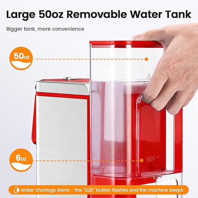 Single Serve Coffee Maker for K-Cup Pod and Grounds, Hot and Iced Coffee Maker, Strong Button Feature, 6 to 14oz Brew Sizes, 50oz Removable Reservoir, Fit 6.5" Mugs, Stainless Steel, Red