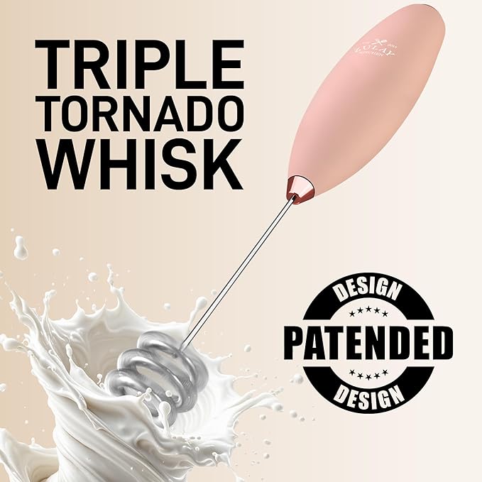 Zulay Kitchen Patented Tornado Triple Whisk Milk Frother with 4 Duracell Batteries – Handheld Foam Maker for Coffee, Lattes, Matcha & Hot Chocolate – Rich, Creamy Froth in Seconds
