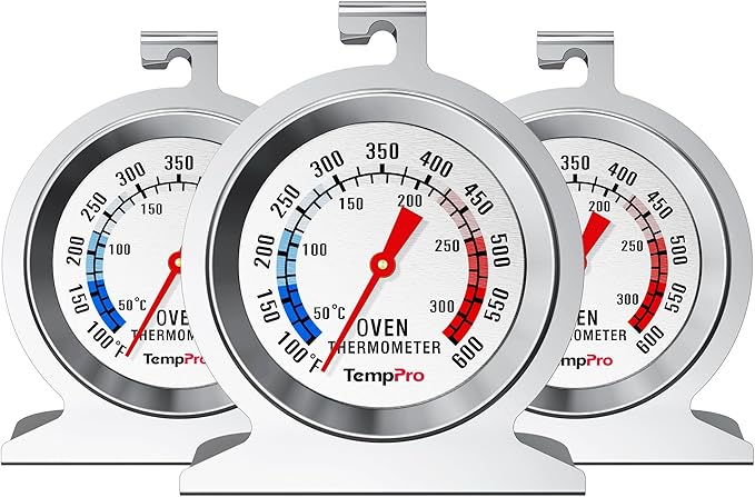 TempPro 3-Pack Oven Thermometer for Gas Oven, 50-300°C/100-600°F Smoker Temperature Gauge with 431 Stainless Steel, Analog Instant Read Cooking Thermometer (Previously ThermoPro)