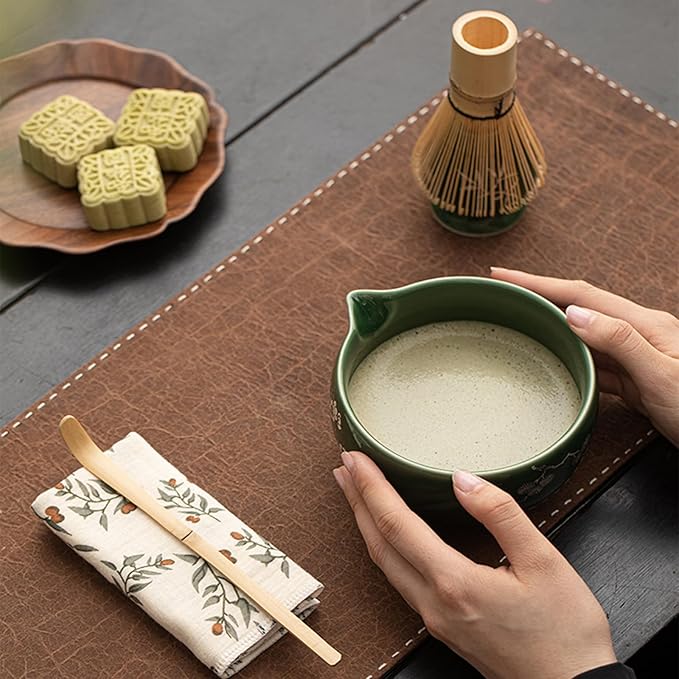 Matcha Whisk Set,8 Pcs Ceramic Matcha Set for Ceremony,Matcha Whisk kit with Bowl,Bamboo Whisk and Holder,Scoop,Sifter,Gift for Matcha Lovers Family and Friend Green