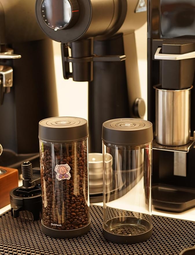 OUTPEAK Neo Latest Automatic Vacuum Coffee Canister, 1.35L for 17.6oz Coffee Beans, One-Button Operation,Large Airtight Coffee Canister with Scoop,Coffee Storage Container Glass(Champion's Choice)