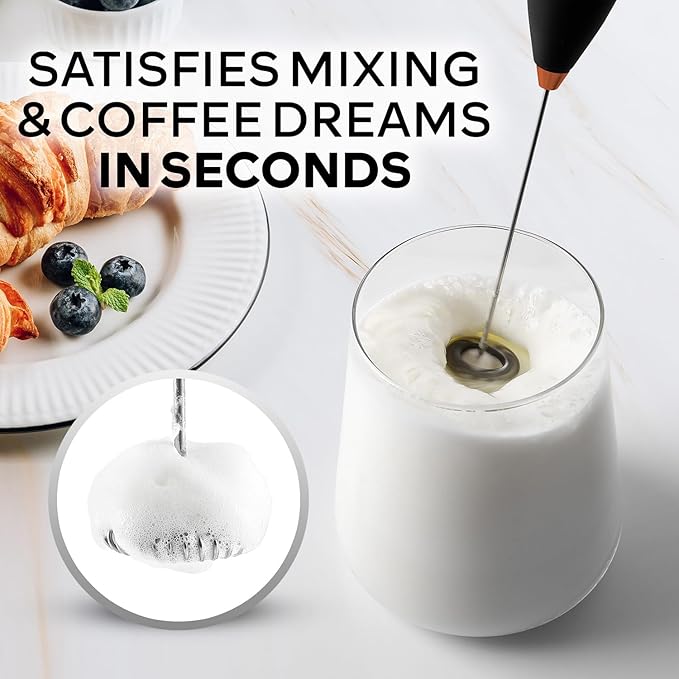 Zulay Kitchen Powerful Milk Frother Wand With 4 AA Duracell Batteries - Ultra Fast Handheld Drink Mixer - Electric Whisk Foam Maker for Coffee, Lattes, Cappuccino, Matcha & Creamer