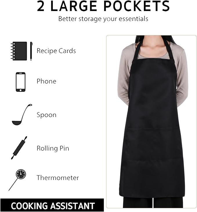 Bib Aprons- Mixed Color Apron with Pockets, for Kitchen Cooking Restaurant BBQ Painting Crafting - Image 4