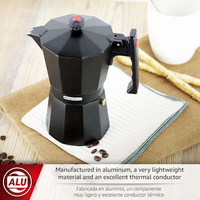 Magefesa Colombia Noir Stovetop Espresso Moka Pot, 3-Cup/5 oz, Italian Coffee Maker for Cuban Coffee, Extra-Thick Aluminum, Heat-Resistant Handle, Safe & Easy-to-Use, Greca Coffee Maker