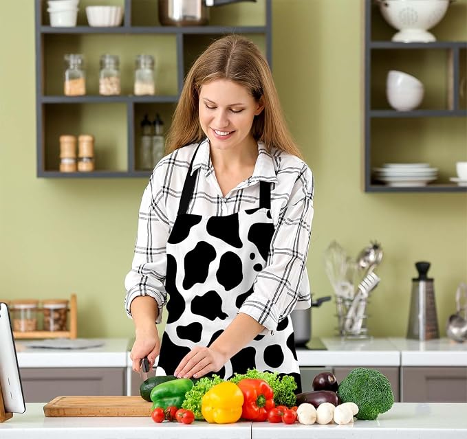 Black and White Cow Kitchen Apron for Women Men, Unisex Adjustable Cooking Apron, Waterproof Apron for Home Kitchen, Restaurant, Coffee House - Image 5
