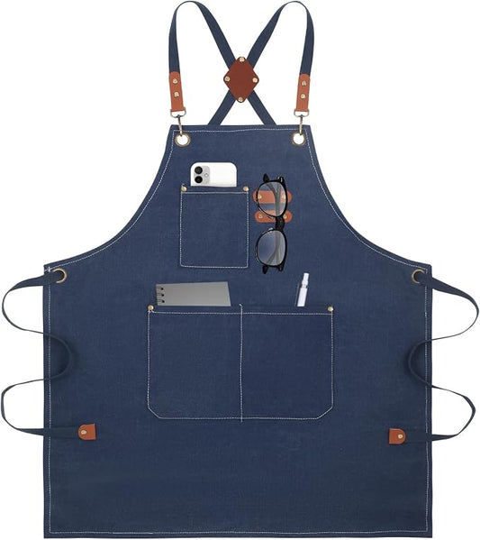 Aprons For Women Men With Large Pockets, Waterproof Cotton Chef Aprons For Cooking Server Grilling Bbq Kitchen by YELEGAI