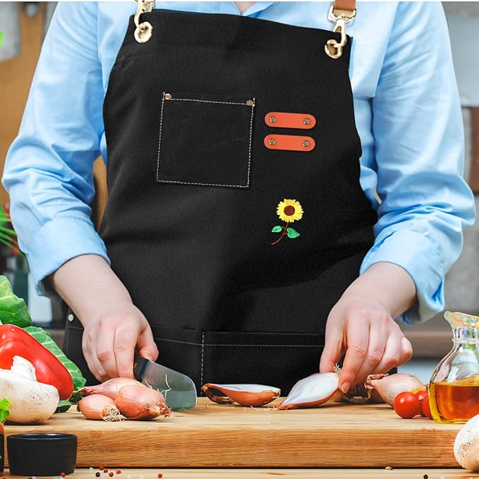 100% Cotton Canvas Apron | Unisex Cooking Apron for Men & Women with 3 Pockets & Adjustable Crossback Straps