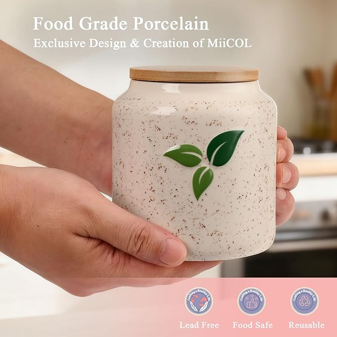 Miicol Ceramic Storage Canister with Airtight Lid, Food Storage Container, Round Tea Canister, Pantry Organizer, Kitchen Storage Jar for Coffee Bean, Flour, Pasta, Sugar, Spices, 20 fl.oz‌