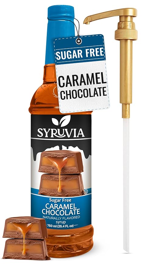 Syruvia Sugar Free Coffee Syrup, Caramel Chocolate Flavored Syrup for Drinks, Lattes and Desserts – 25.4 fl oz, With Pump by SYRUVIA