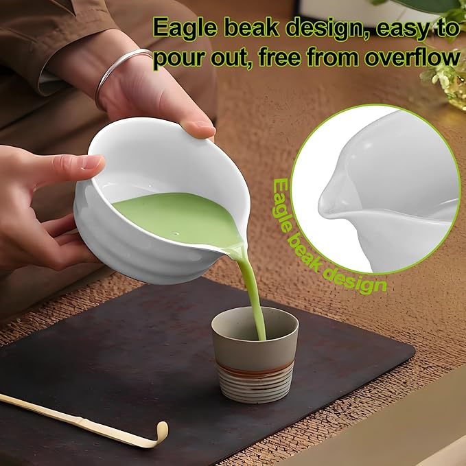 Matcha Whisk Set, Matcha Bowl with Spout, 18oz Ceramic Matcha Tea Bowl (Chawan), Bamboo Matcha Whisk & Spoon, Chasen Holder, Sifter, Japanese Ceremony Matcha Powder Kit, Gift for Women