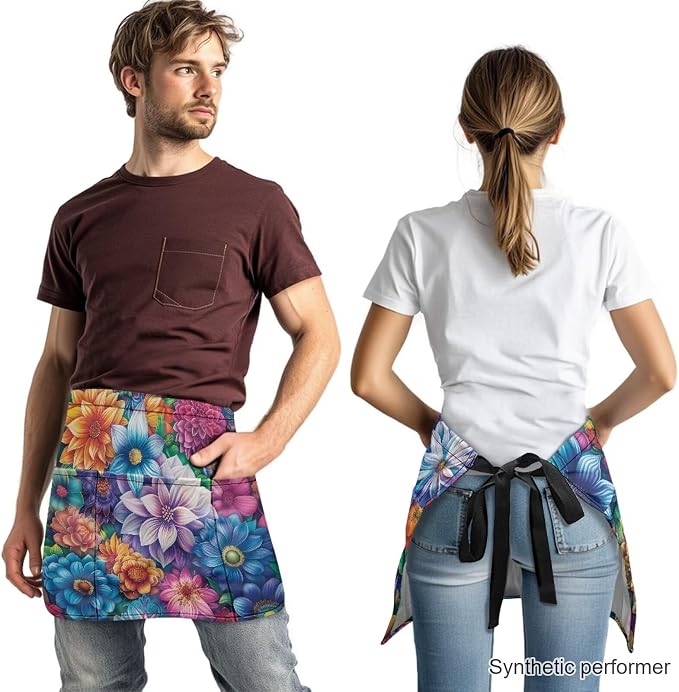 Waist Apron with 3 Pockets Waterproof 13 Inch Short Half Waist Aprons Women Men Server Aprons Waitress Waiter Apron - Image 2