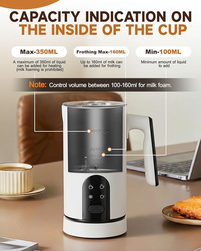 Electric Milk Frother, 4-in-1 Automatic Milk Steamer & Foamer 11.8oz/350ml, Automatic Hot and Cold Foam Maker and Milk Warmer for Latte, Cappuccino, Matcha, Hot Chocolate (White)
