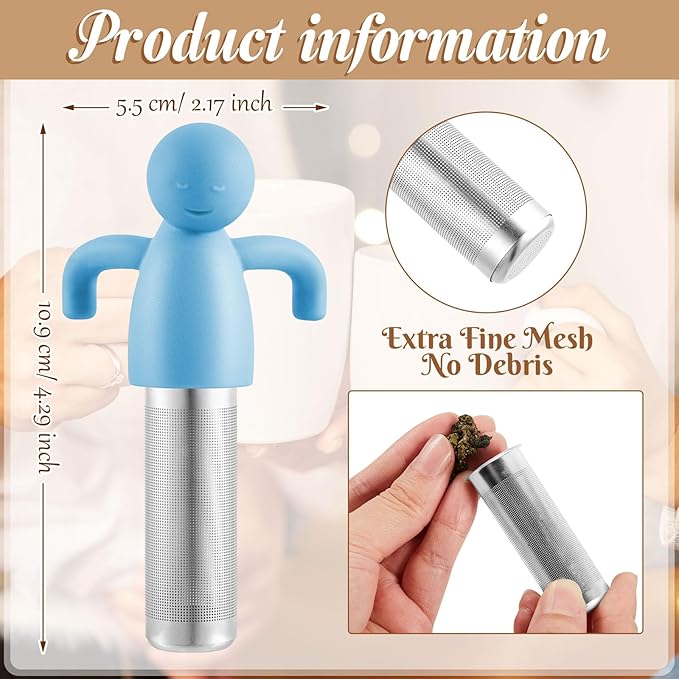 Hicarer 1 Piece Tea Infuser for Loose Tea Cute Fine Mesh Strainer Stainless Steel Filter Ball Diffuser Steeper for Teacups Teapots (Blue)